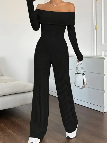 ByLinn - Geribbelde off-shoulder jumpsuit voor dames