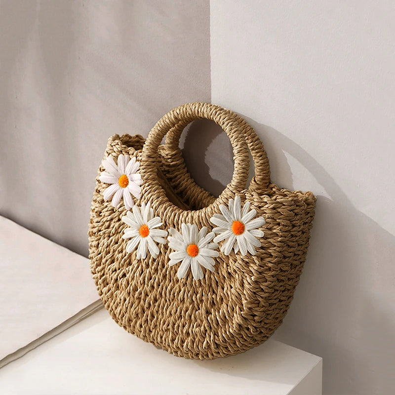 ByMave - Holle bloem decor rieten tas