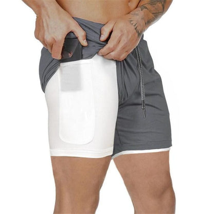 2-in-1 fitness hardloop- en joggingshort met zakje voor smartphone