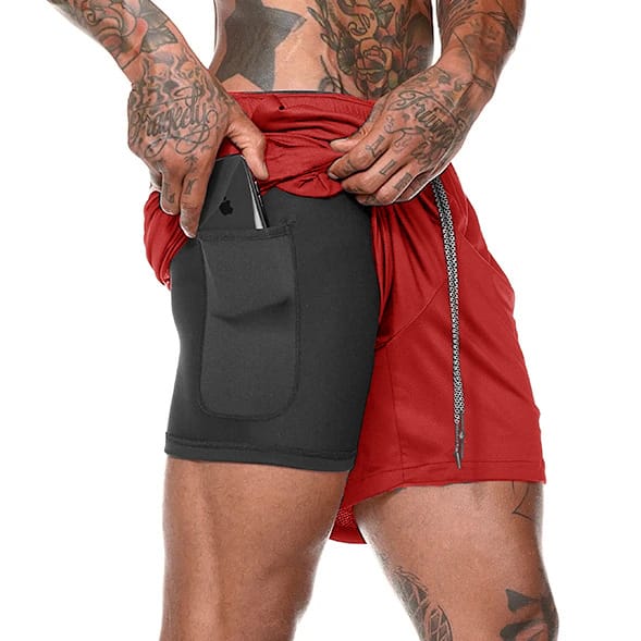 2-in-1 fitness hardloop- en joggingshort met zakje voor smartphone