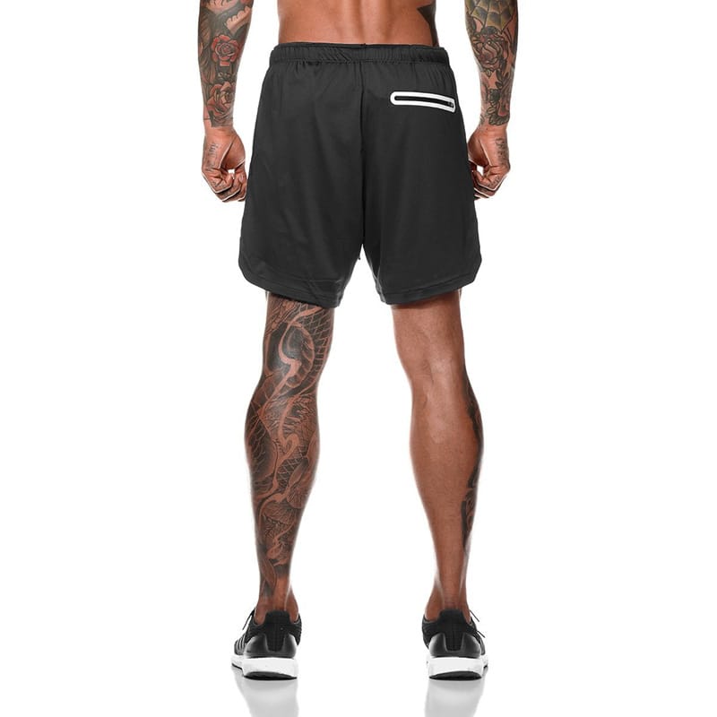 2-in-1 fitness hardloop- en joggingshort met zakje voor smartphone