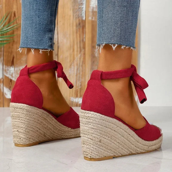 MonLu - Espadrille sleehak sandalen met veters