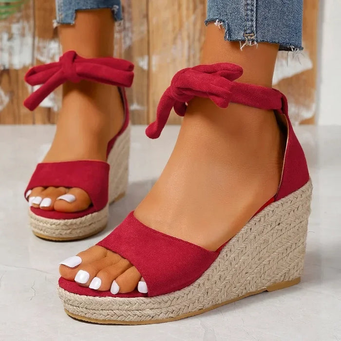 MonLu - Espadrille sleehak sandalen met veters