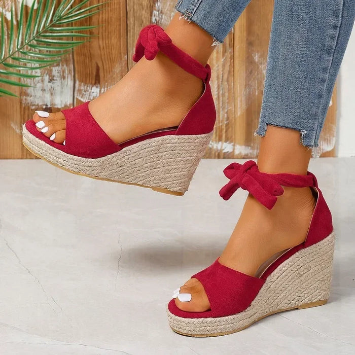 MonLu - Espadrille sleehak sandalen met veters