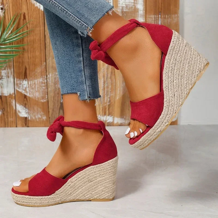 MonLu - Espadrille sleehak sandalen met veters