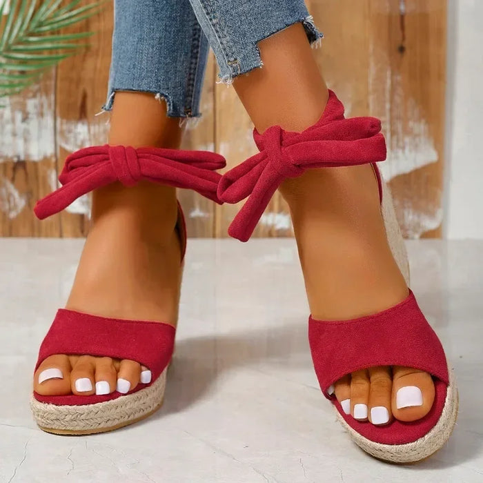 MonLu - Espadrille sleehak sandalen met veters