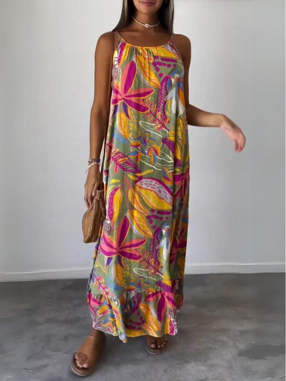 MiSun - Zomerse Casual Maxi Jurk zonder Mouwen en Kleurrijke Print