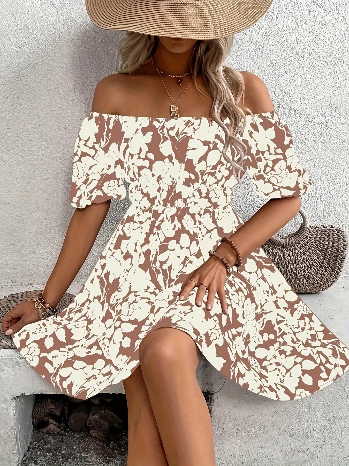 MiSun - Bloemen off-shoulder jurk