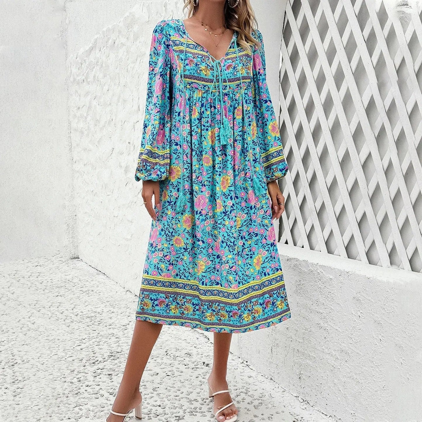 SoSoof - Boho jurk met bloemenprint en kwastjes