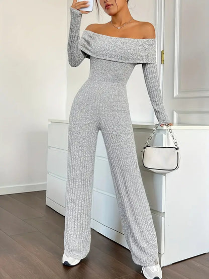 ByLinn - Geribbelde off-shoulder jumpsuit voor dames