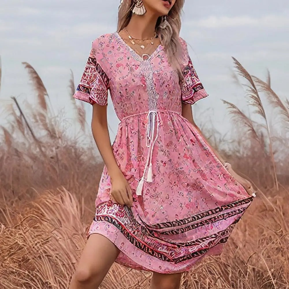 SoSoof- Roze boho jurk