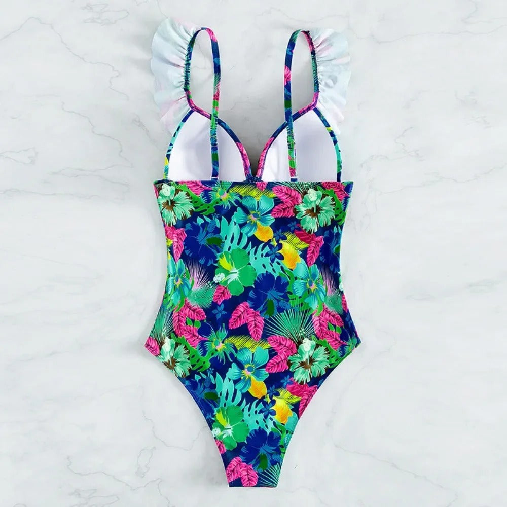 LolaBeach - Badpak met ruches en bloemen