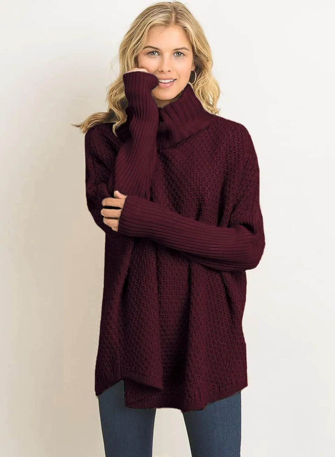 Lila - Vrouwen Plus Maat Turtleneck Lange Mouw Casual Pullover Gebreide Tuniek Sweater