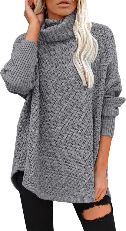 Lila - Vrouwen Plus Maat Turtleneck Lange Mouw Casual Pullover Gebreide Tuniek Sweater