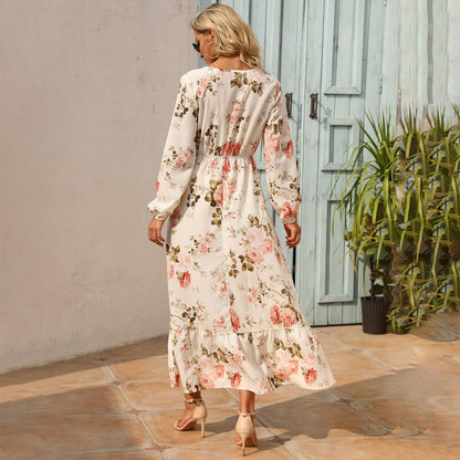 Lani - Witte maxi jurk met bloemenprint