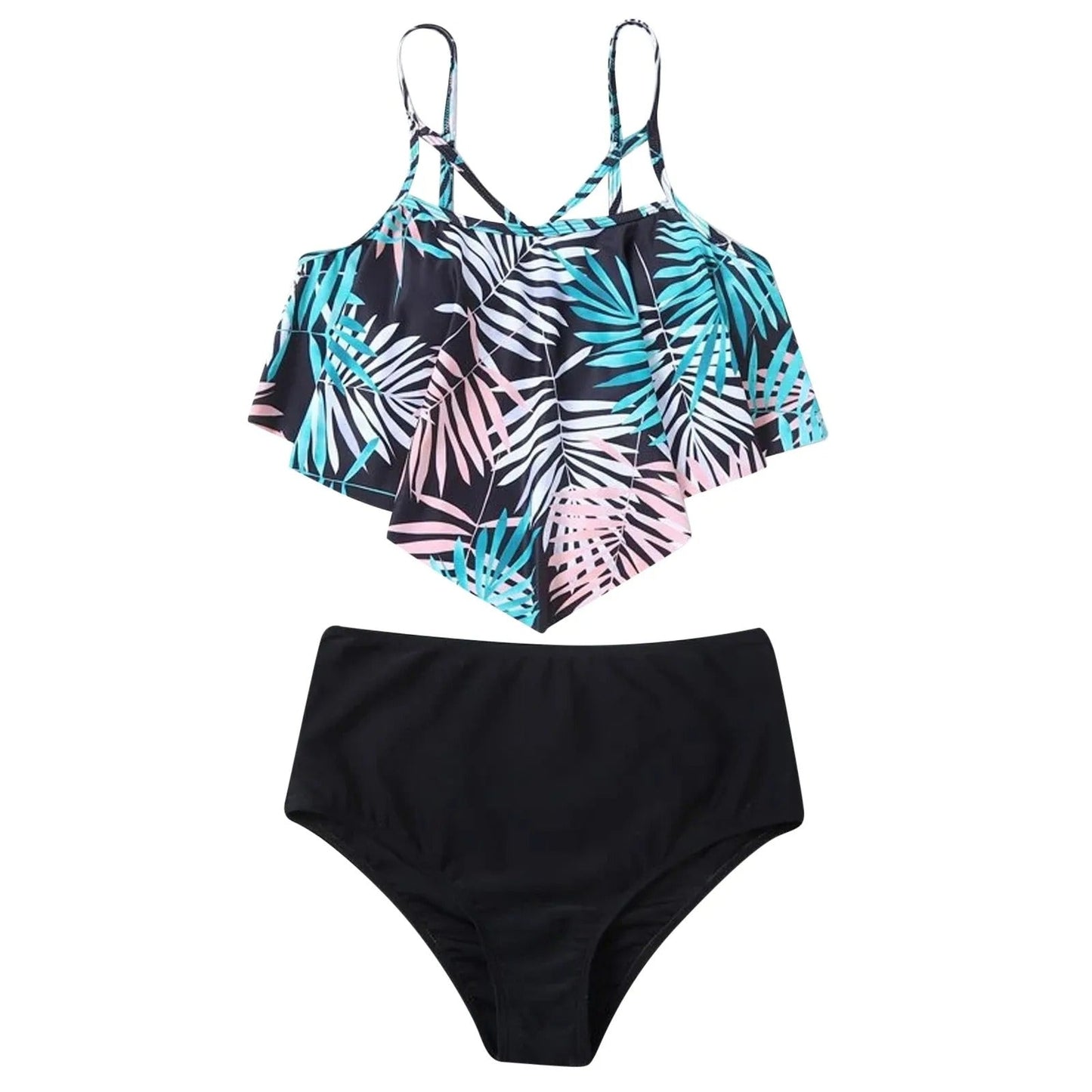 LolaBeach - Tankini met ruches en bladprint