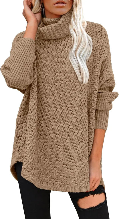 Lila - Vrouwen Plus Maat Turtleneck Lange Mouw Casual Pullover Gebreide Tuniek Sweater