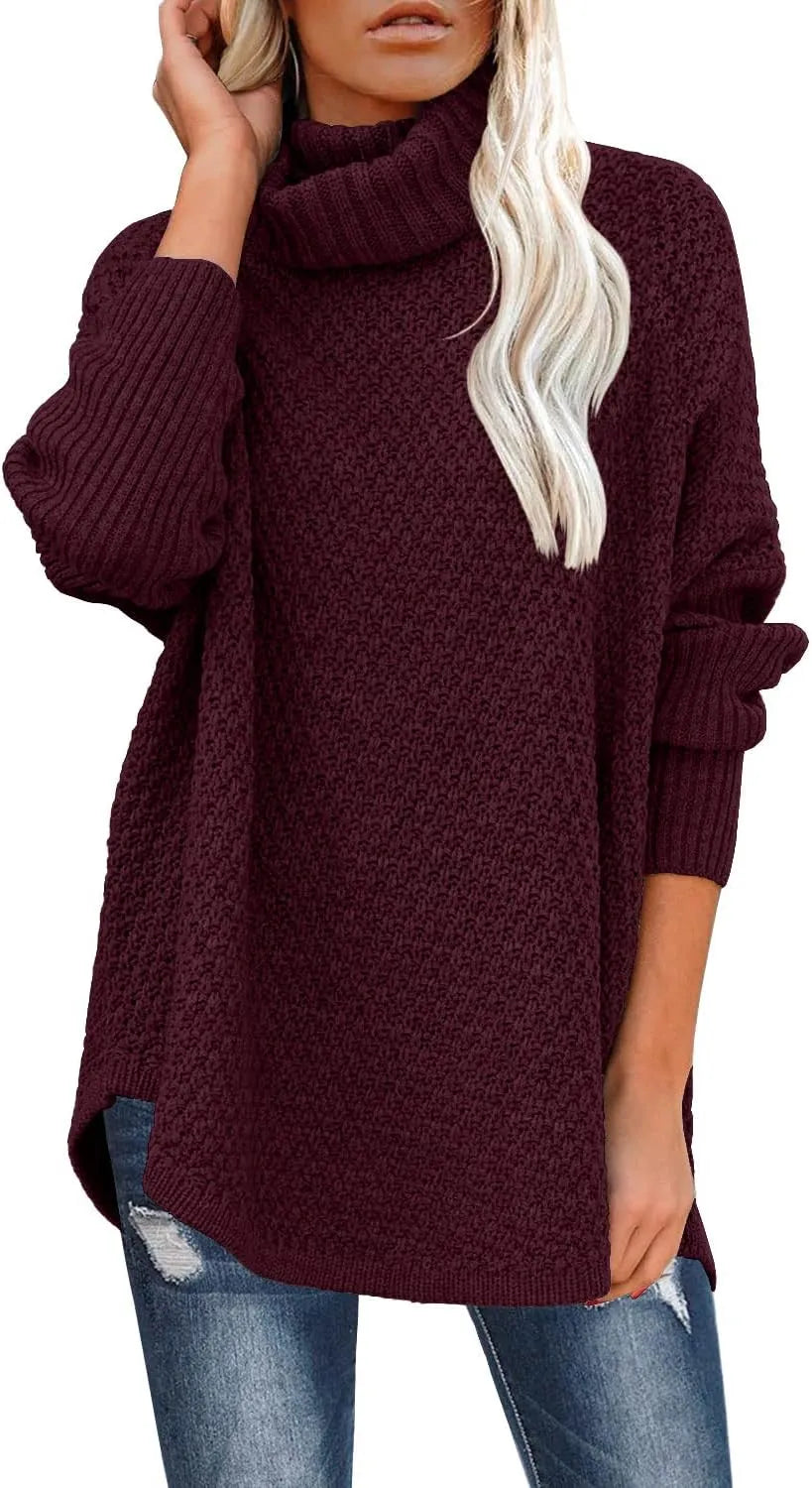 Lila - Vrouwen Plus Maat Turtleneck Lange Mouw Casual Pullover Gebreide Tuniek Sweater