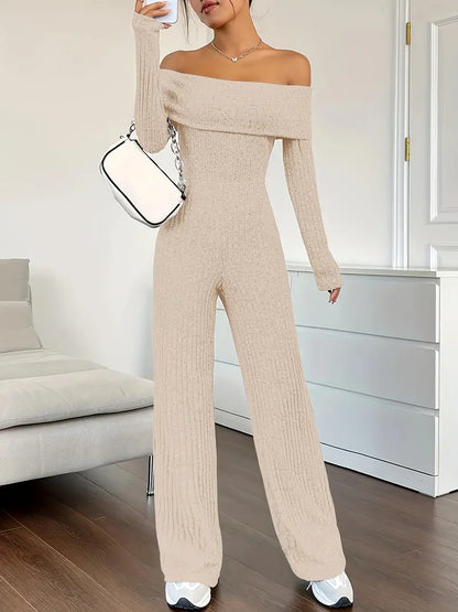 ByLinn - Geribbelde off-shoulder jumpsuit voor dames