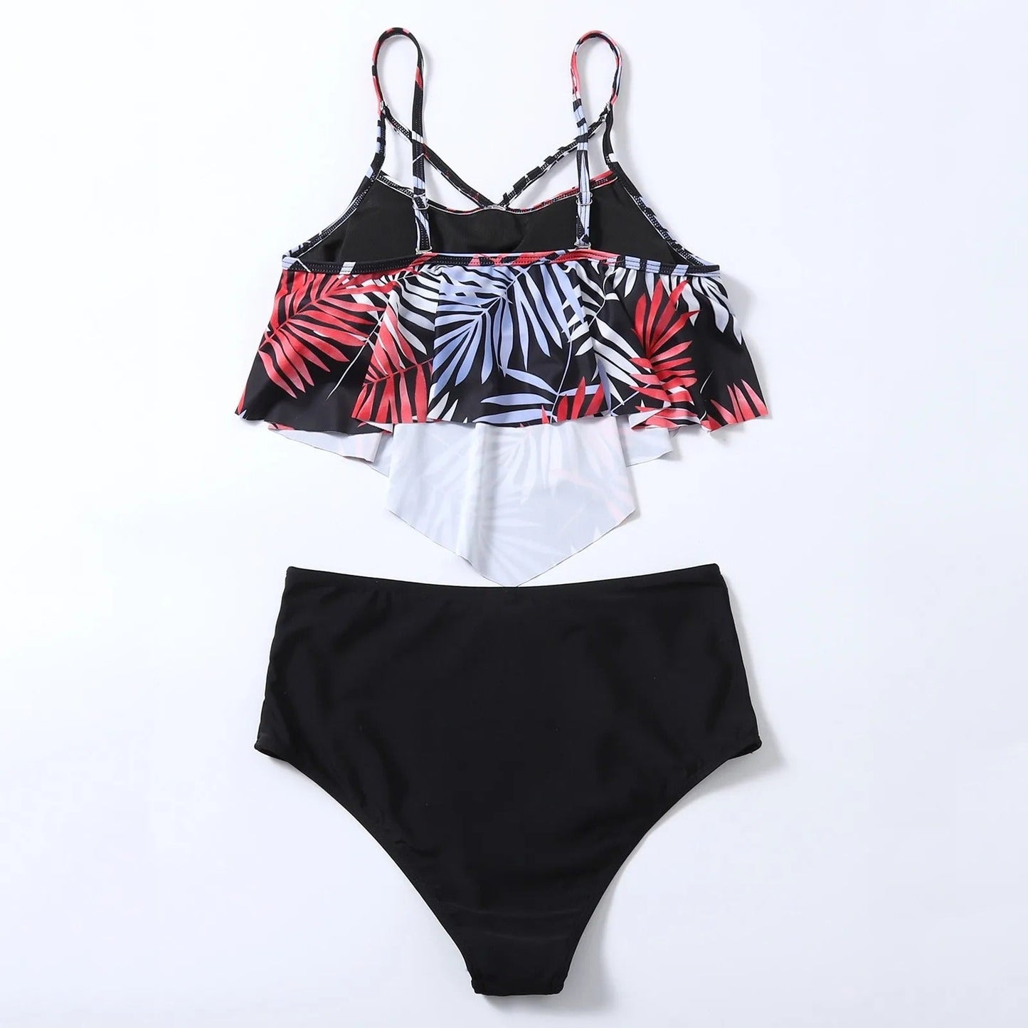 LolaBeach - Tankini met ruches en bladprint