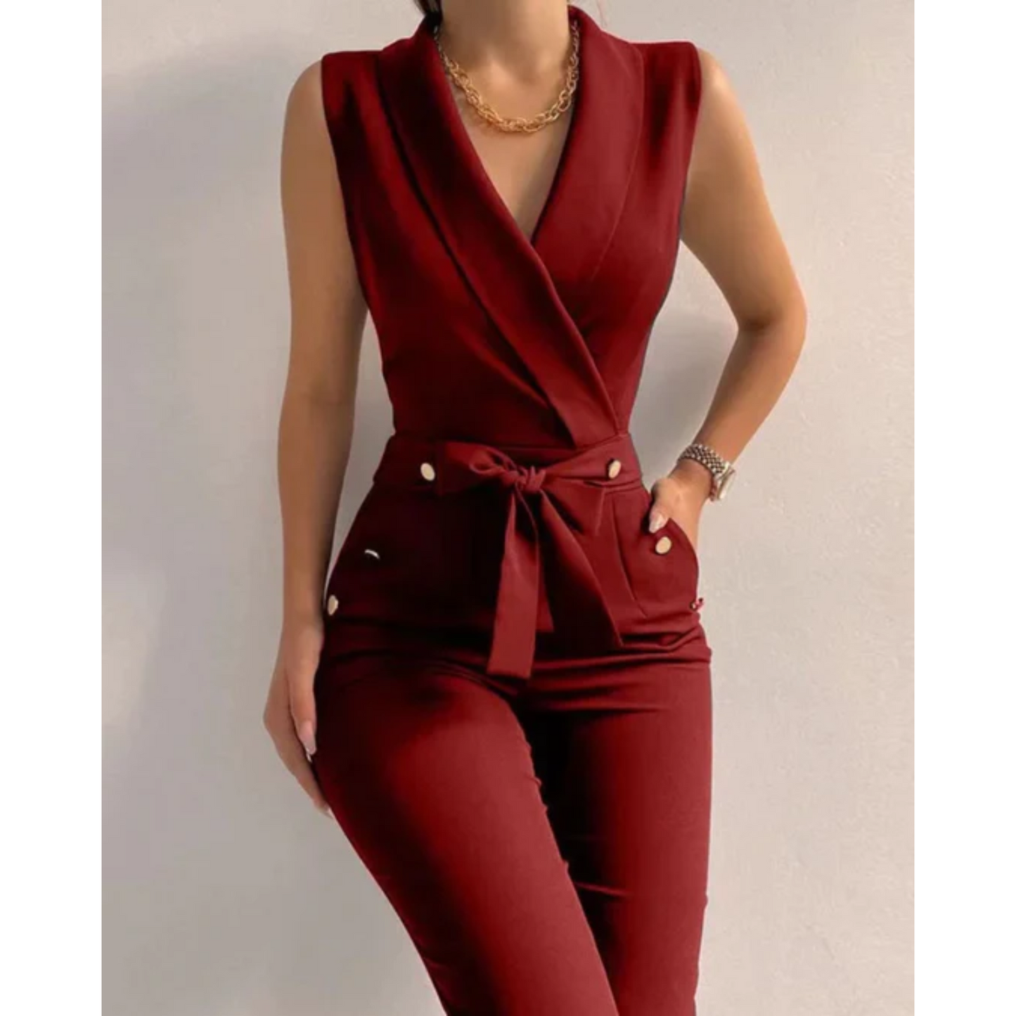 MonLu - Stijlvolle mouwloze jumpsuit met knoop details