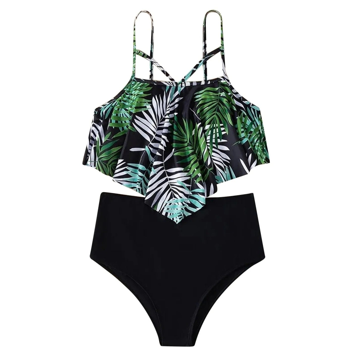 LolaBeach - Tankini met ruches en bladprint