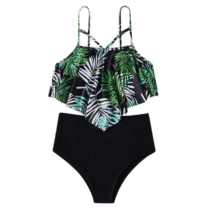 LolaBeach - Tankini met ruches en bladprint