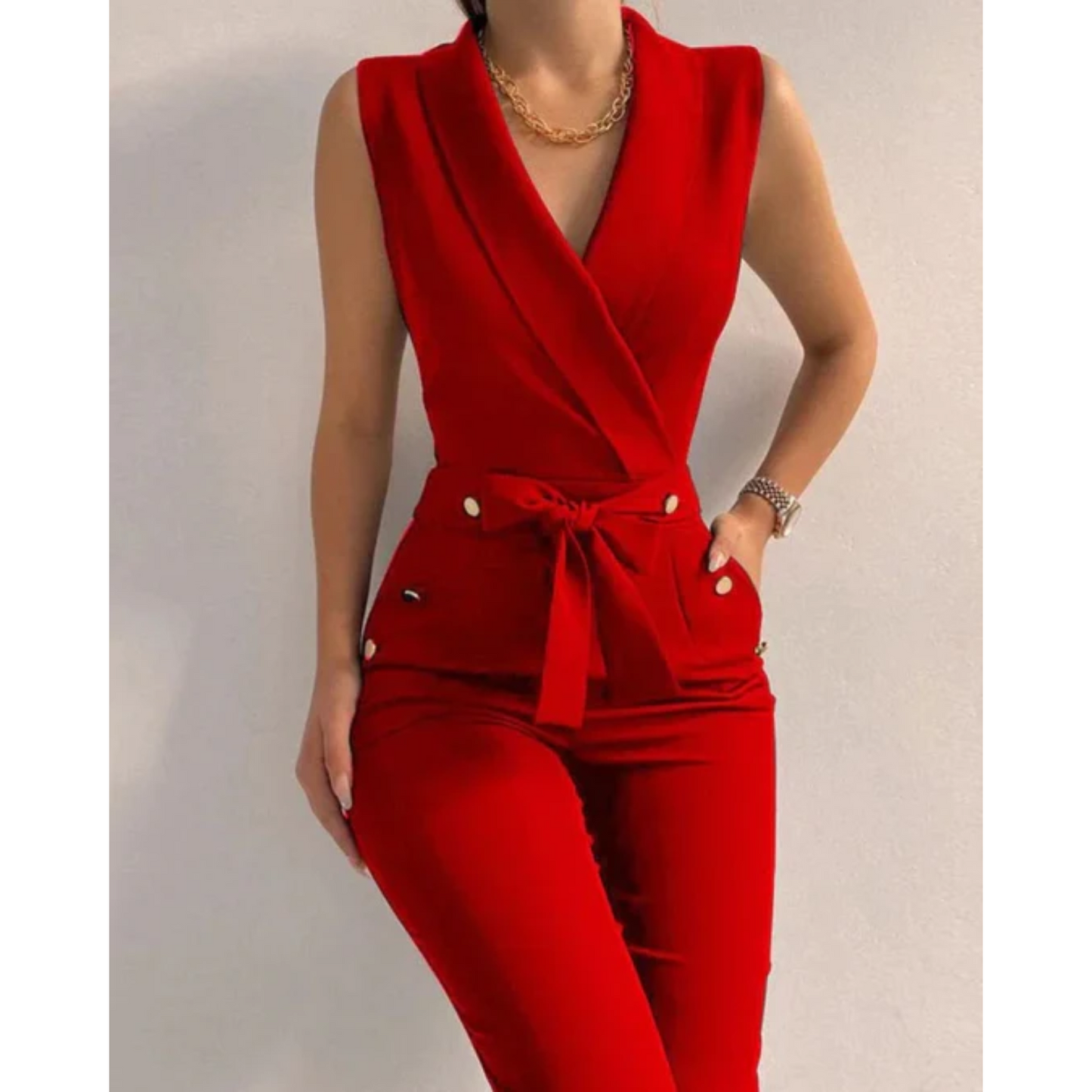 MonLu - Stijlvolle mouwloze jumpsuit met knoop details