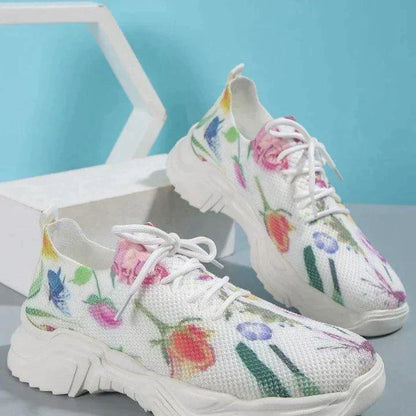 Ademende orthopedische vetersneakers met bloemenmotief | PARIS-CHARME