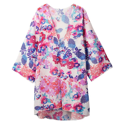 Ademende, zachte kimono met roze bloemmotief van MODA