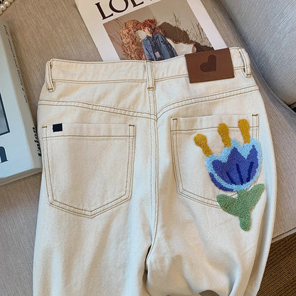 "BLUMEN" geborduurde broek voor dames