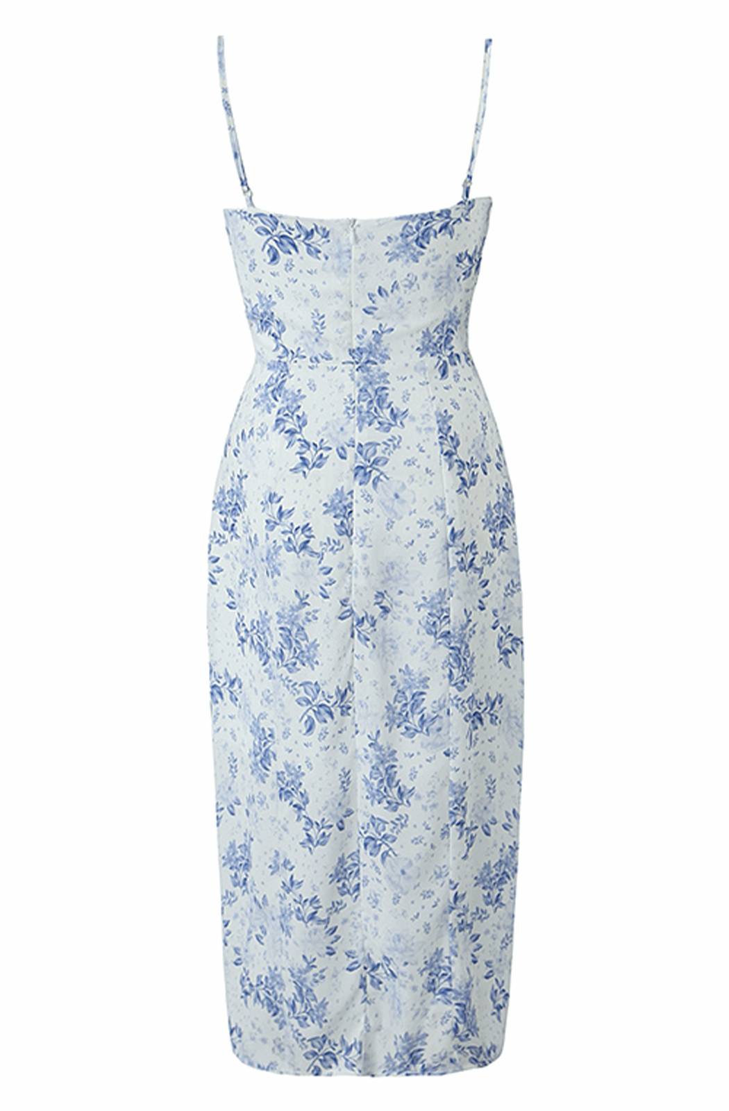 Blauw met witte gebloemde midi-jurk