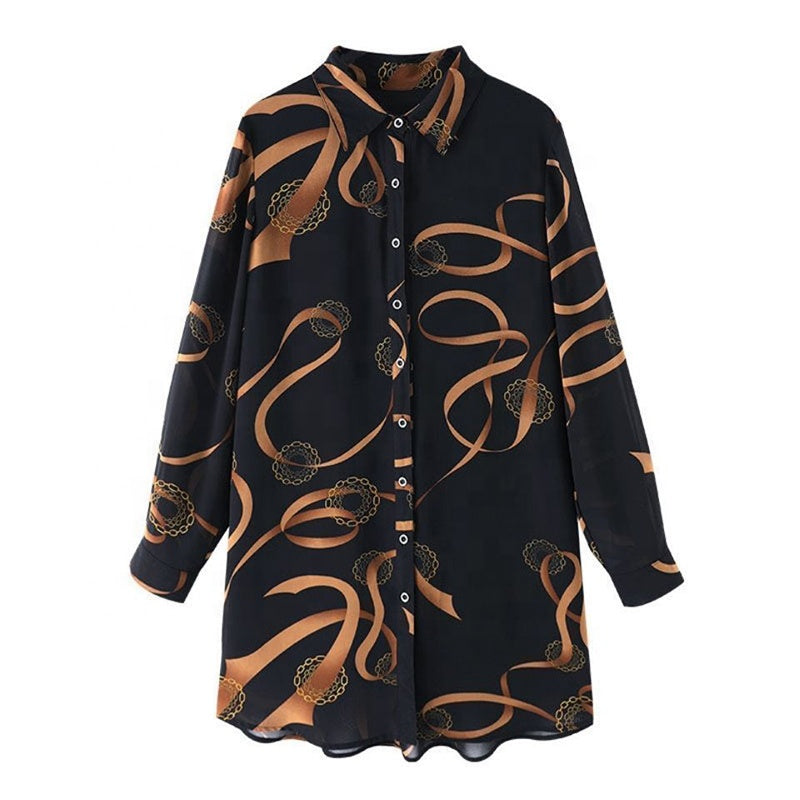 Blaze | Chiffon blouse voor dames met lange mouwen en een stijlvolle print