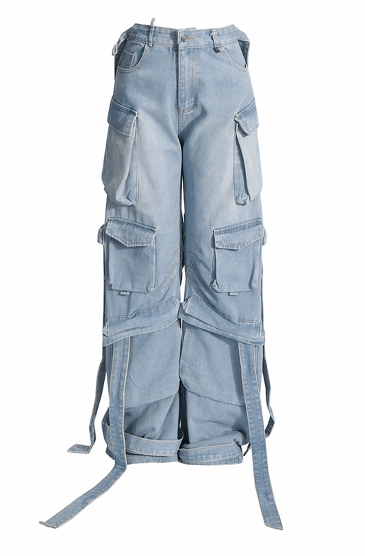 Blaze | Denim cargobroek met uitsnijdingen