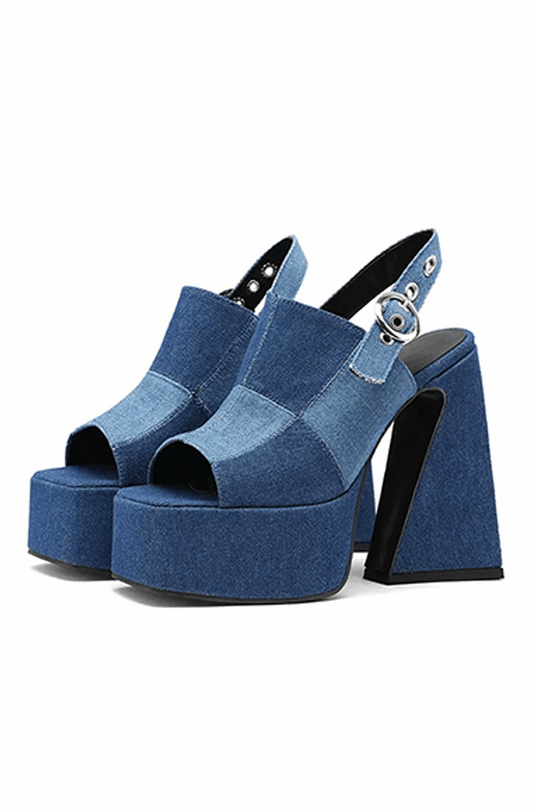 Blaze | Denim plateausandalen met hoge hakken