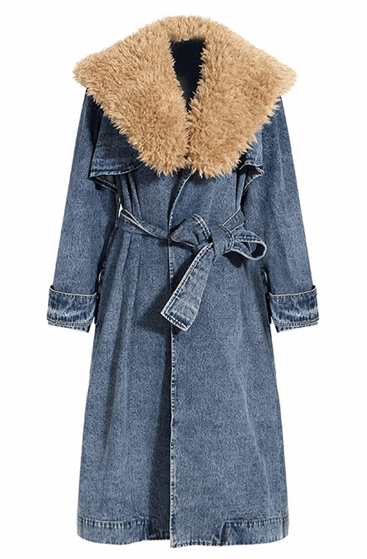 Blaze | Denim trenchcoat met bontkraag