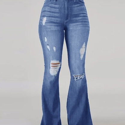 Blaze | Gescheurde, elastische flare jeans met hoge taille