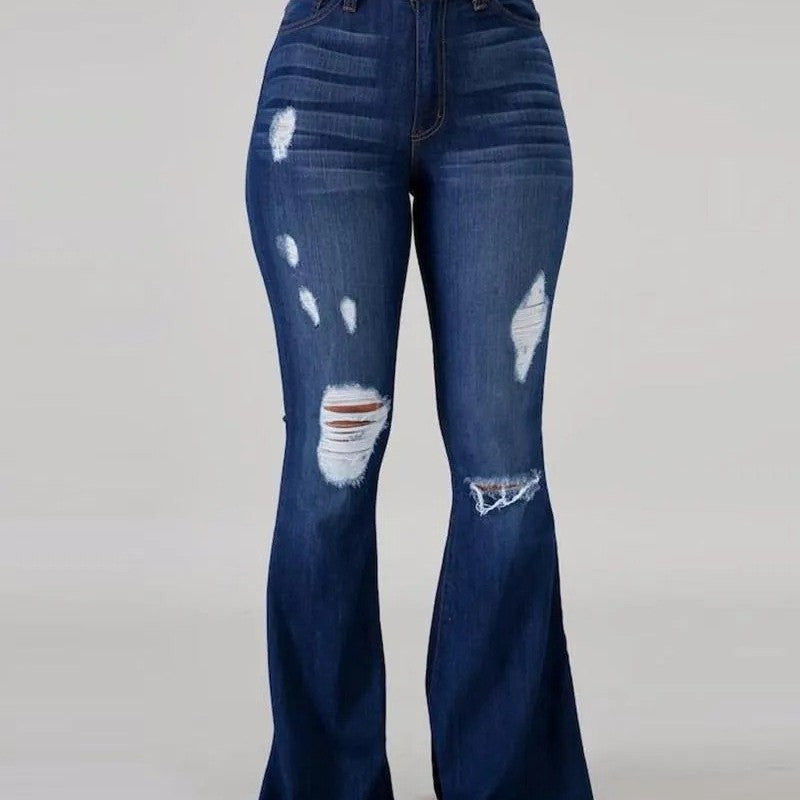 Blaze | Gescheurde, elastische flare jeans met hoge taille