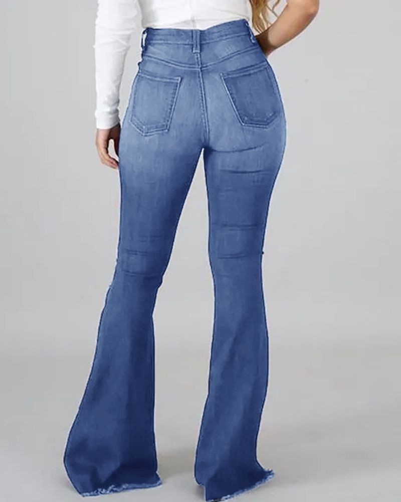 Blaze | Gescheurde, elastische flare jeans met hoge taille