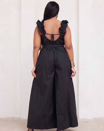 Blaze | Jarretel jumpsuit met ruches en wijde pijpen