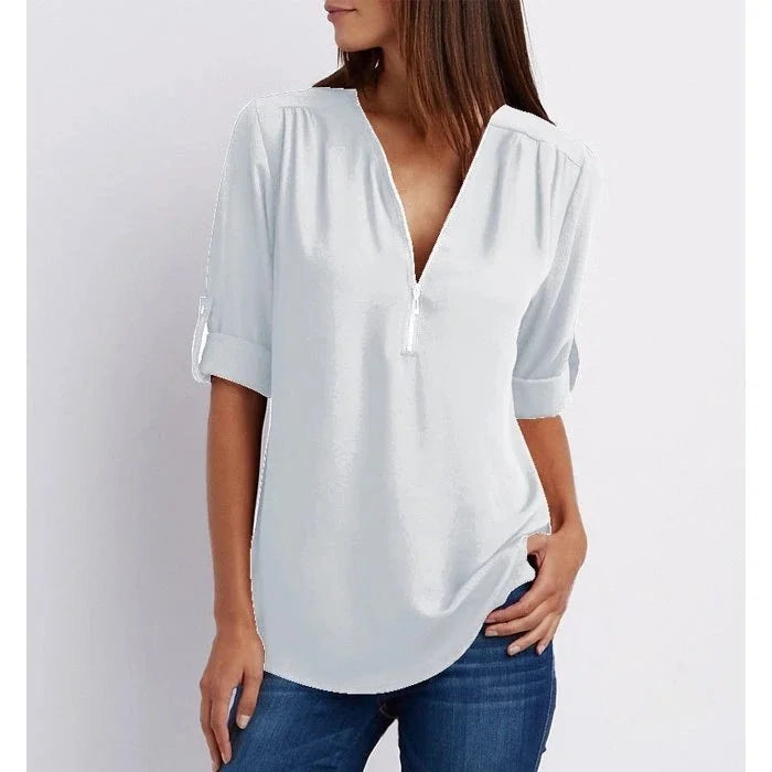 Blaze | Losse blouse met 3/4 mouwen en ritssluiting in plus size