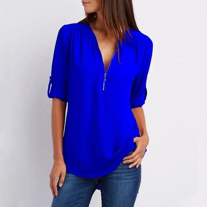 Blaze | Losse blouse met 3/4 mouwen en ritssluiting in plus size