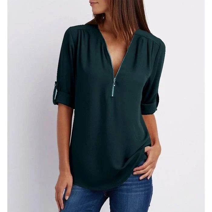 Blaze | Losse blouse met 3/4 mouwen en ritssluiting in plus size