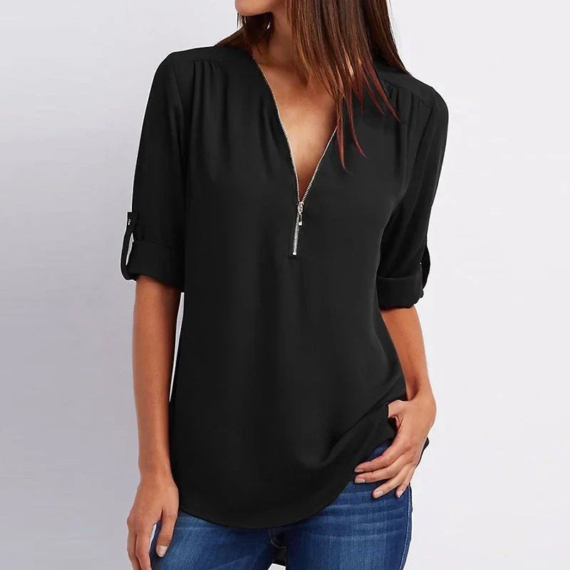 Blaze | Losse blouse met 3/4 mouwen en ritssluiting in plus size