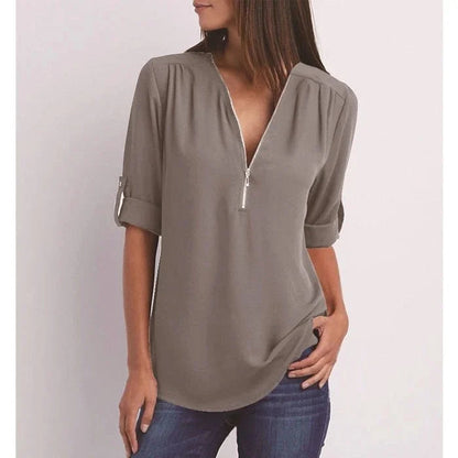 Blaze | Losse blouse met 3/4 mouwen en ritssluiting in plus size