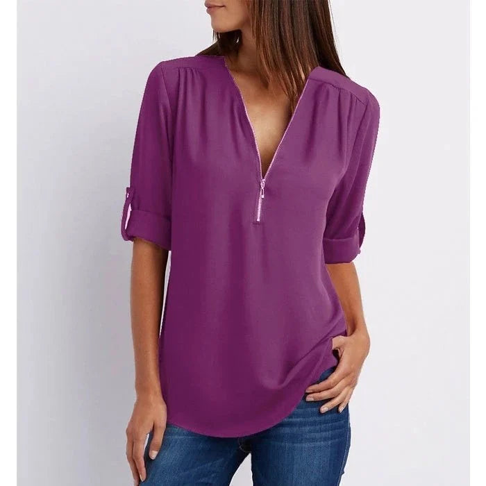 Blaze | Losse blouse met 3/4 mouwen en ritssluiting in plus size