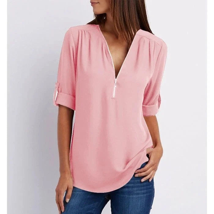 Blaze | Losse blouse met 3/4 mouwen en ritssluiting in plus size