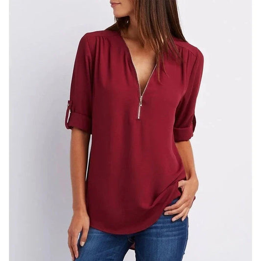 Blaze | Losse blouse met 3/4 mouwen en ritssluiting in plus size