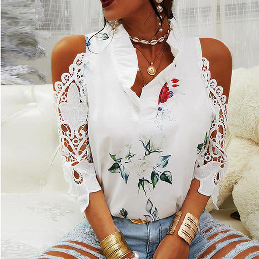 Blaze | Off-the-shoulder kanten blouse met lange mouwen