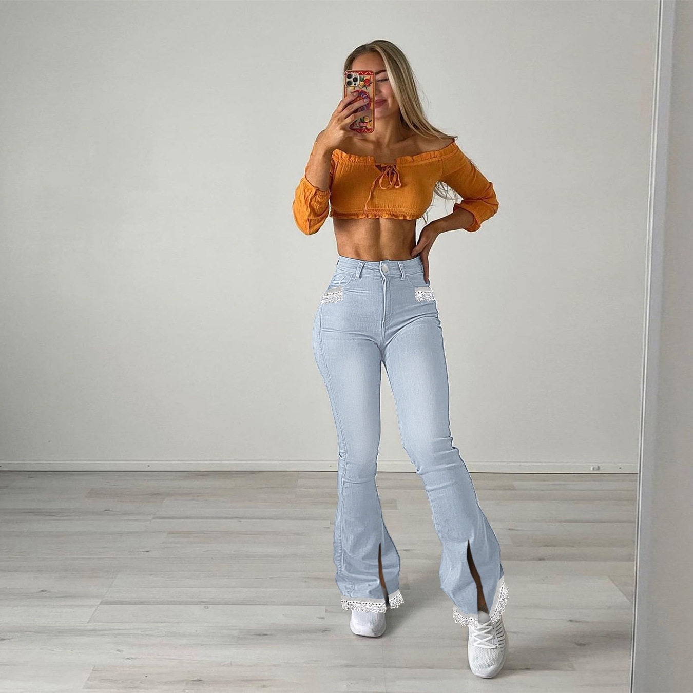 Blaze | Skinny flare jeans met zak en vetersplit